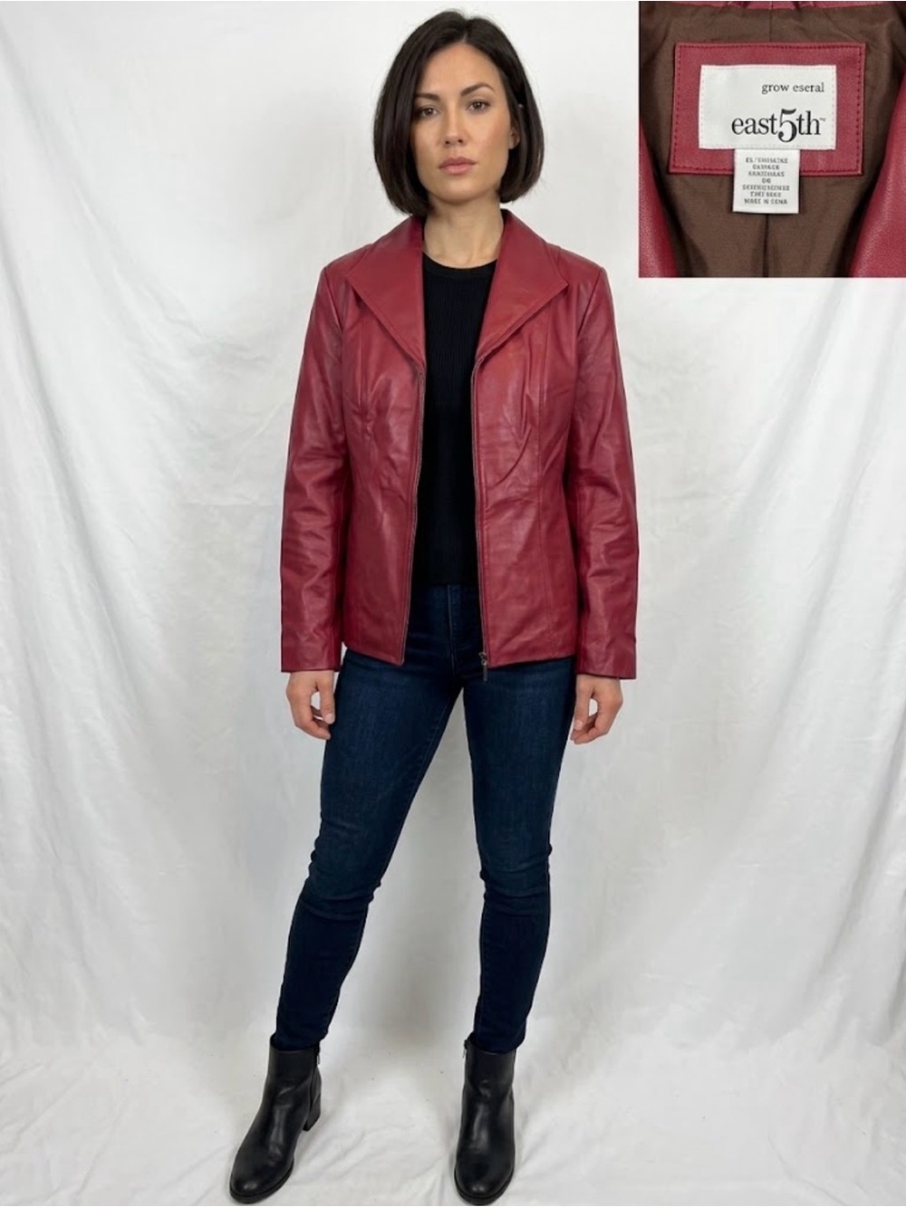 East 5th Women's Burgundy Leather Zip Jacket